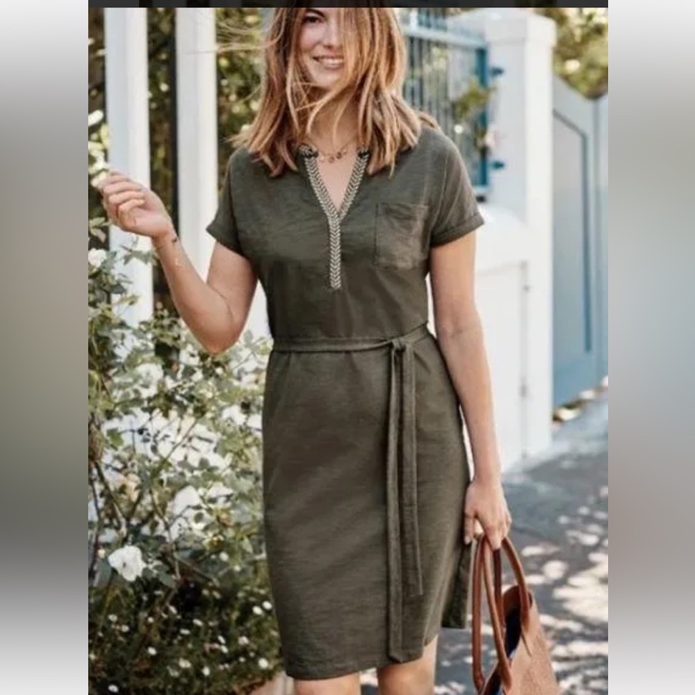 Boden Army Olive Green Dora Embroidered Short Sleeve Women’s Dress size 20